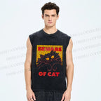 Unisex Be Ware of Cat Printed Washed Tank Top