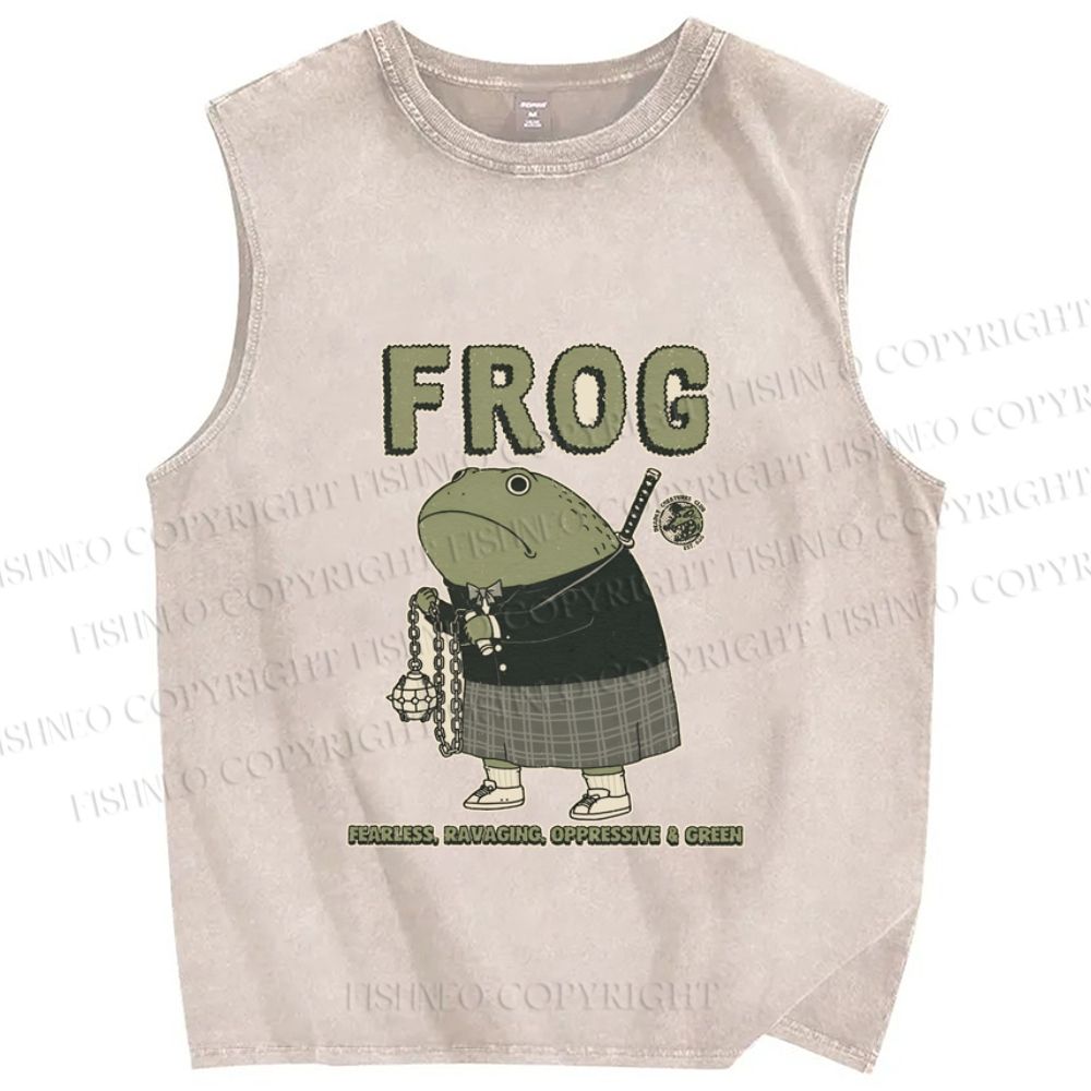 Unisex School Samurai Frog Printed Washed Tank Top
