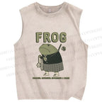 Unisex School Samurai Frog Printed Washed Tank Top