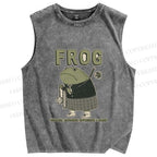 Unisex School Samurai Frog Printed Washed Tank Top