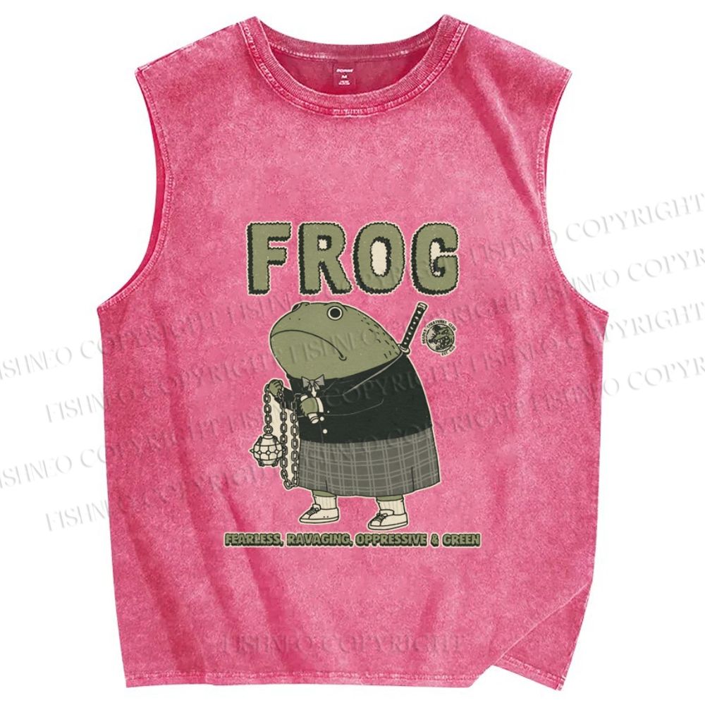 Unisex School Samurai Frog Printed Washed Tank Top