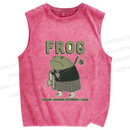 Unisex School Samurai Frog Printed Washed Tank Top