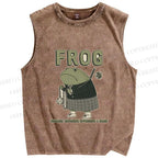 Unisex School Samurai Frog Printed Washed Tank Top