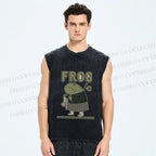 Unisex School Samurai Frog Printed Washed Tank Top