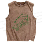 Unisex Silly Frog Skating Printed Washed Tank Top