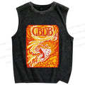 Unisex Panther in Fire Printed Washed Tank Top