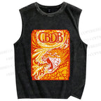 Unisex Panther in Fire Printed Washed Tank Top
