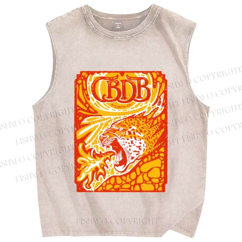Unisex Panther in Fire Printed Washed Tank Top