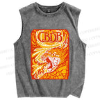 Unisex Panther in Fire Printed Washed Tank Top