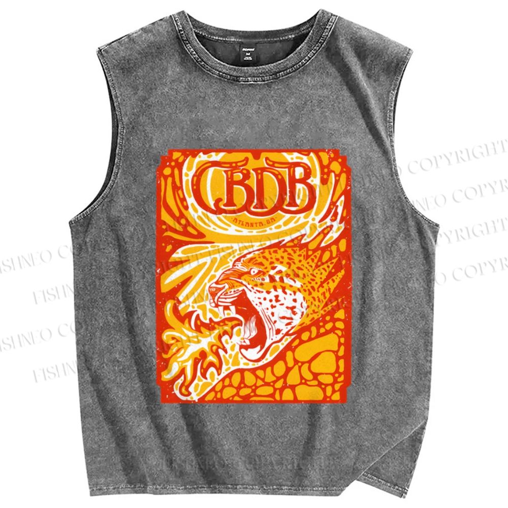 Unisex Panther in Fire Printed Washed Tank Top