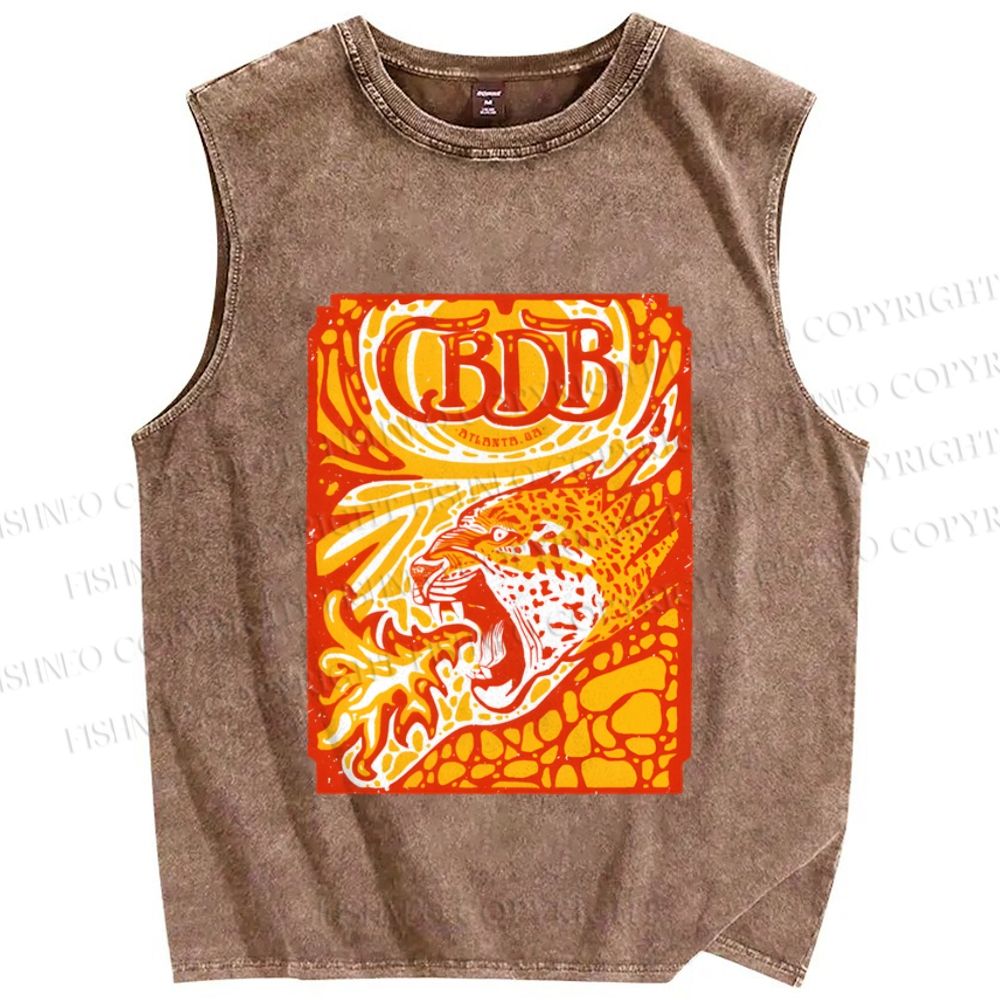 Unisex Panther in Fire Printed Washed Tank Top