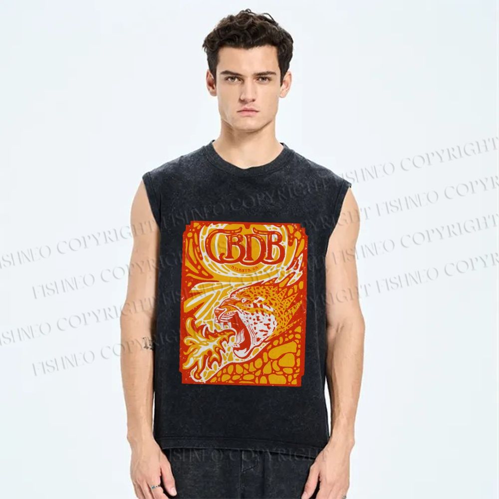 Unisex Panther in Fire Printed Washed Tank Top