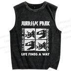 Unisex Jurassic Park Dinosaur Printed Washed Tank Top