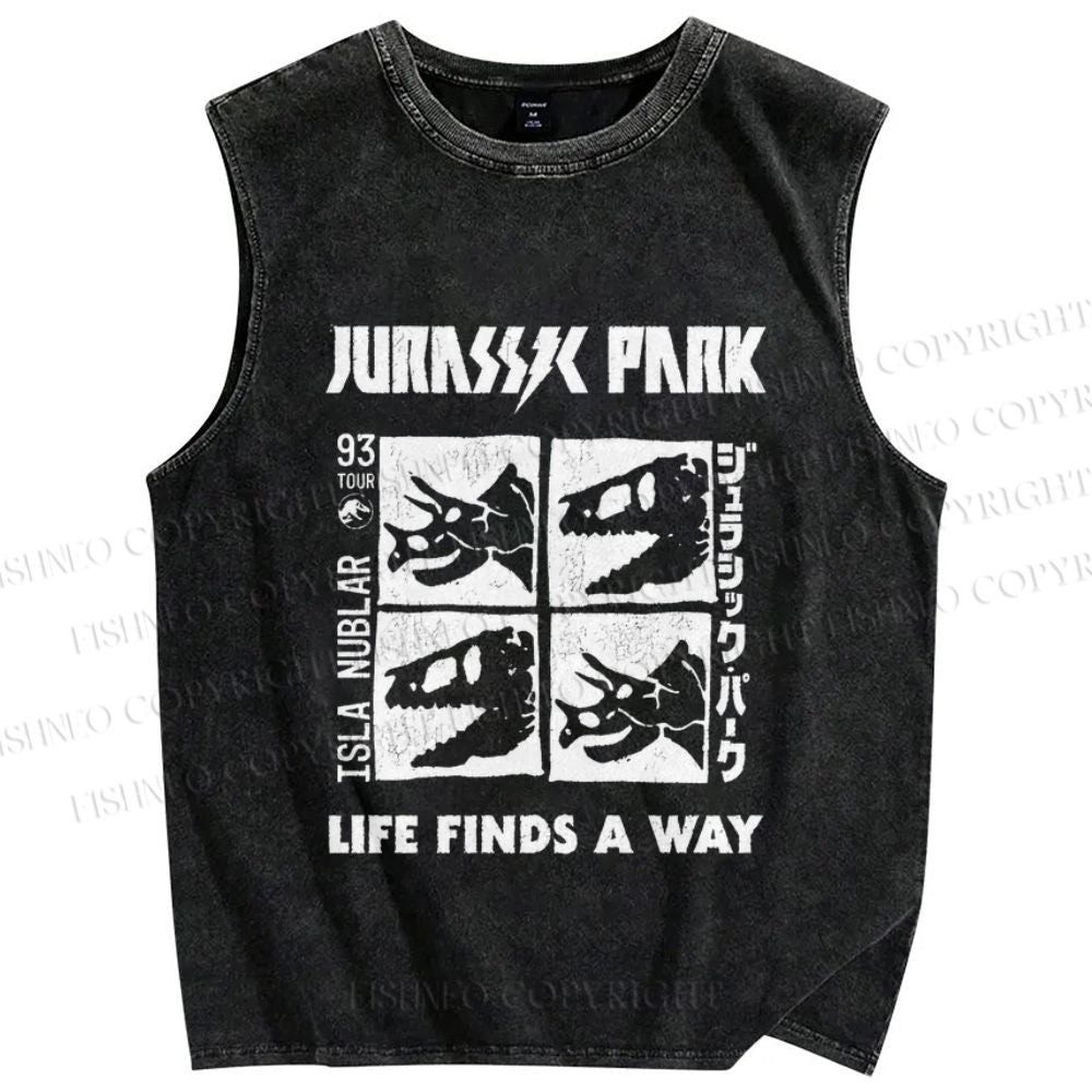Unisex Jurassic Park Dinosaur Printed Washed Tank Top