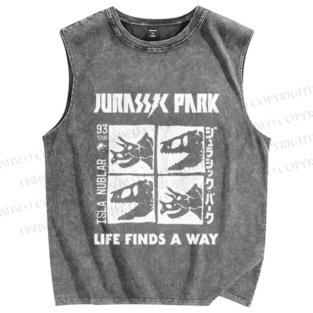 Unisex Jurassic Park Dinosaur Printed Washed Tank Top