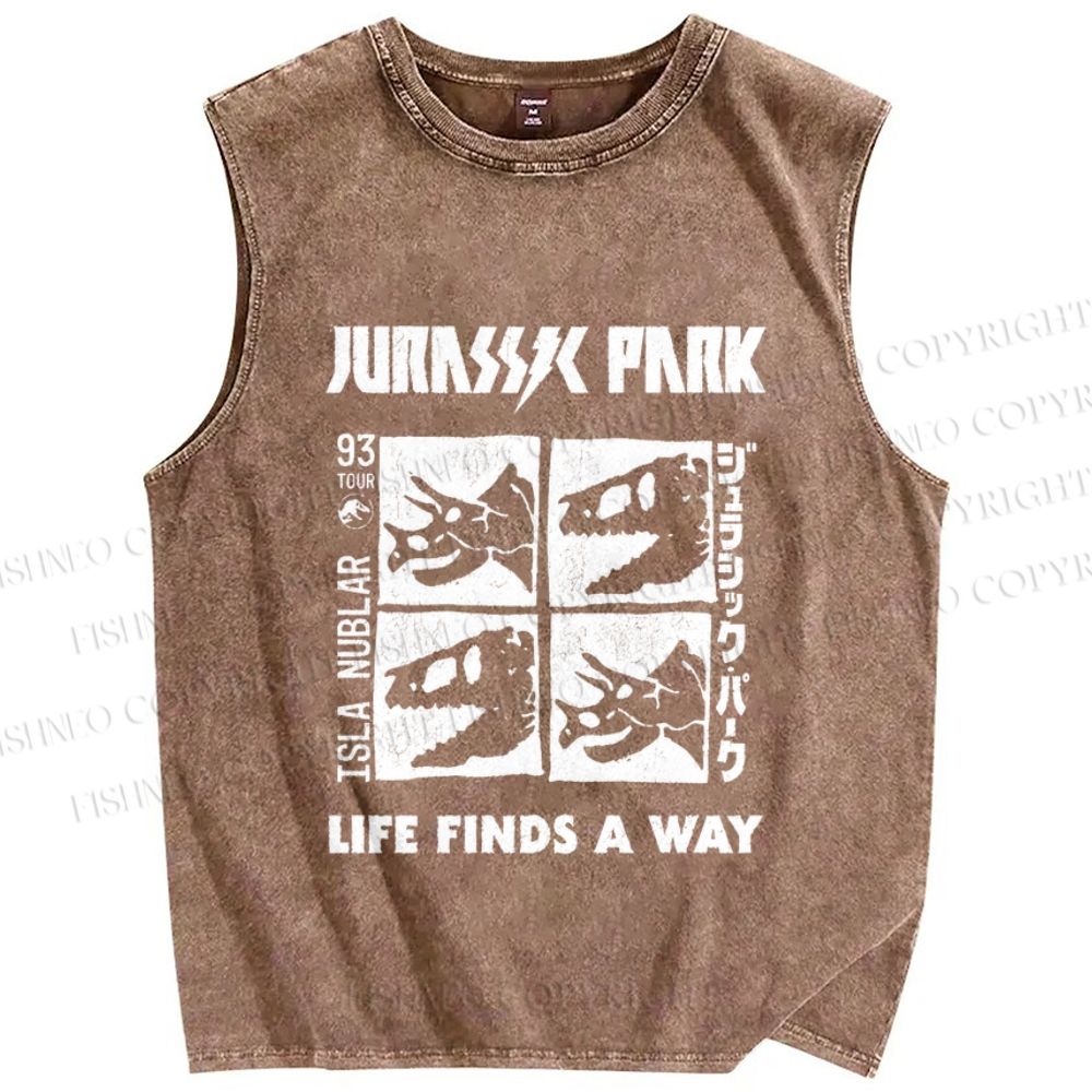Unisex Jurassic Park Dinosaur Printed Washed Tank Top