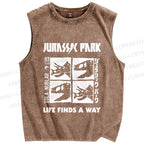 Unisex Jurassic Park Dinosaur Printed Washed Tank Top