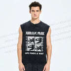 Unisex Jurassic Park Dinosaur Printed Washed Tank Top
