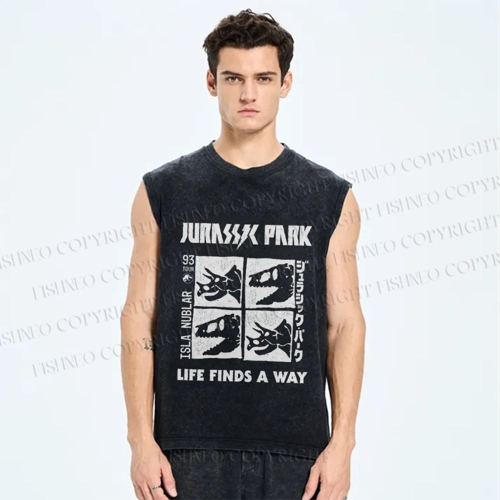 Unisex Jurassic Park Dinosaur Printed Washed Tank Top