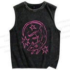 Unisex Rat With Stars Printed Washed Tank Top