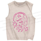 Unisex Rat With Stars Printed Washed Tank Top