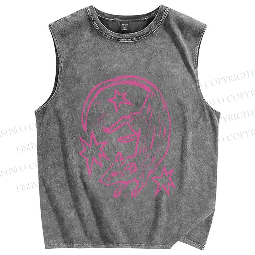 Unisex Rat With Stars Printed Washed Tank Top
