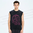 Unisex Rat With Stars Printed Washed Tank Top