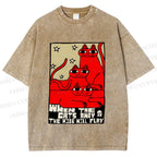 Unisex When the Cats Away the Mice Will Play Printed Washed Tee