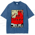 Unisex When the Cats Away the Mice Will Play Printed Washed Tee