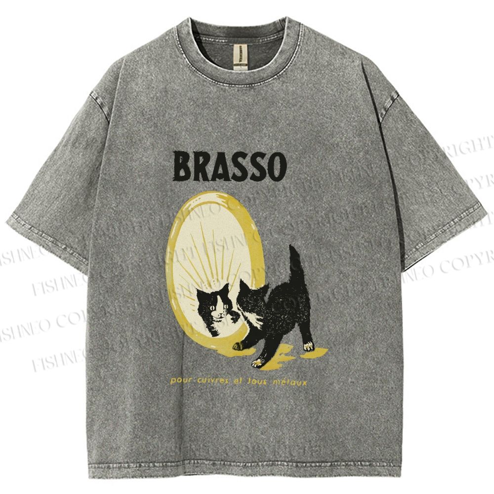 Unisex Cat Look in the mirror Printed Washed Tee