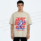 Unisex Happy Cat Skating Printed Washed Tee