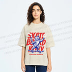 Unisex Happy Cat Skating Printed Washed Tee