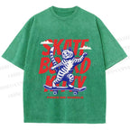 Unisex Happy Cat Skating Printed Washed Tee