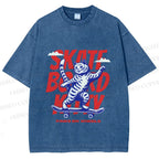 Unisex Happy Cat Skating Printed Washed Tee
