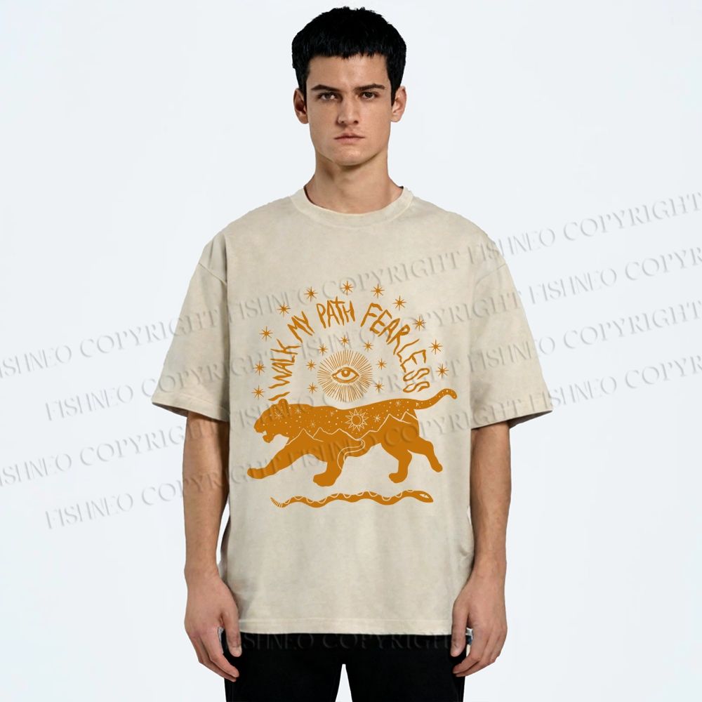 Unisex Panther Walk Path Fearless Printed Washed Tee