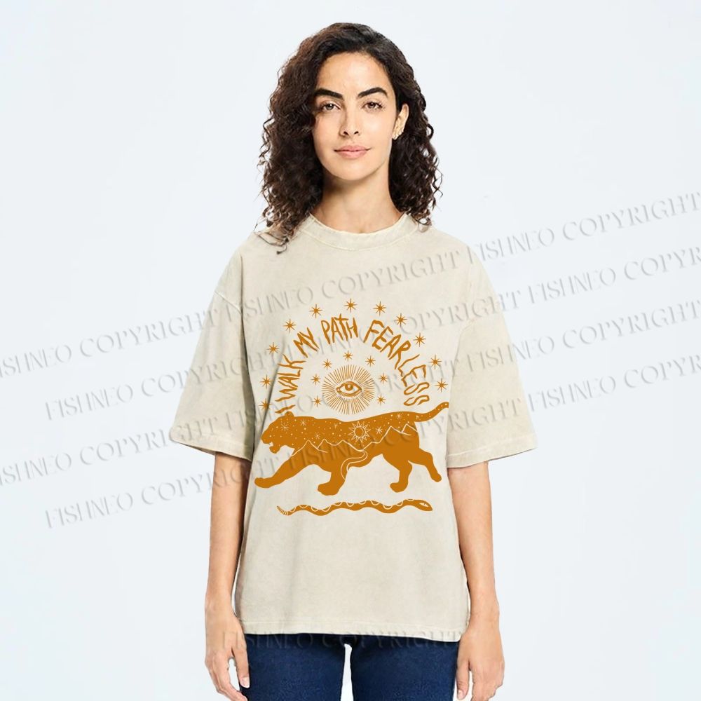 Unisex Panther Walk Path Fearless Printed Washed Tee
