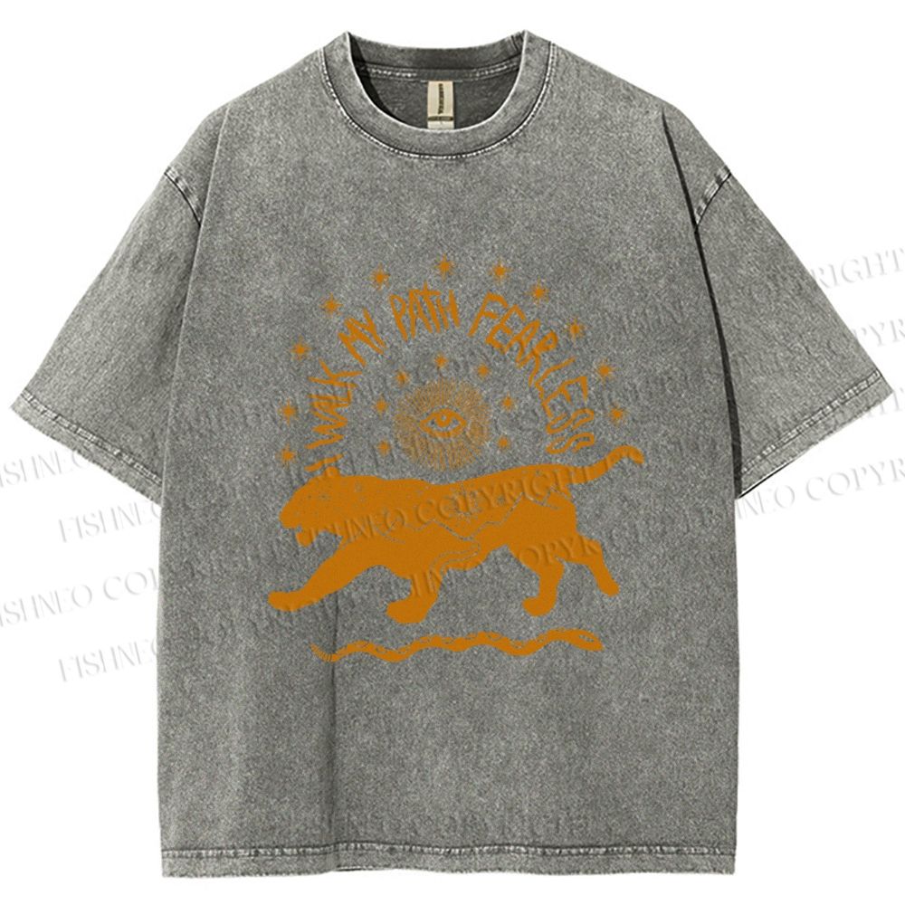 Unisex Panther Walk Path Fearless Printed Washed Tee