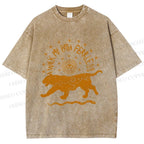 Unisex Panther Walk Path Fearless Printed Washed Tee