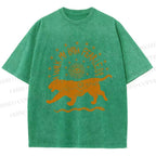 Unisex Panther Walk Path Fearless Printed Washed Tee