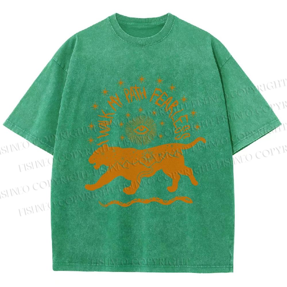 Unisex Panther Walk Path Fearless Printed Washed Tee