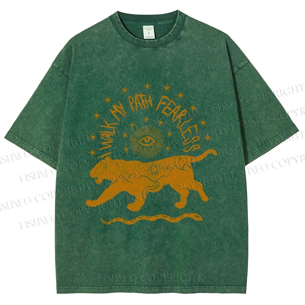 Unisex Panther Walk Path Fearless Printed Washed Tee