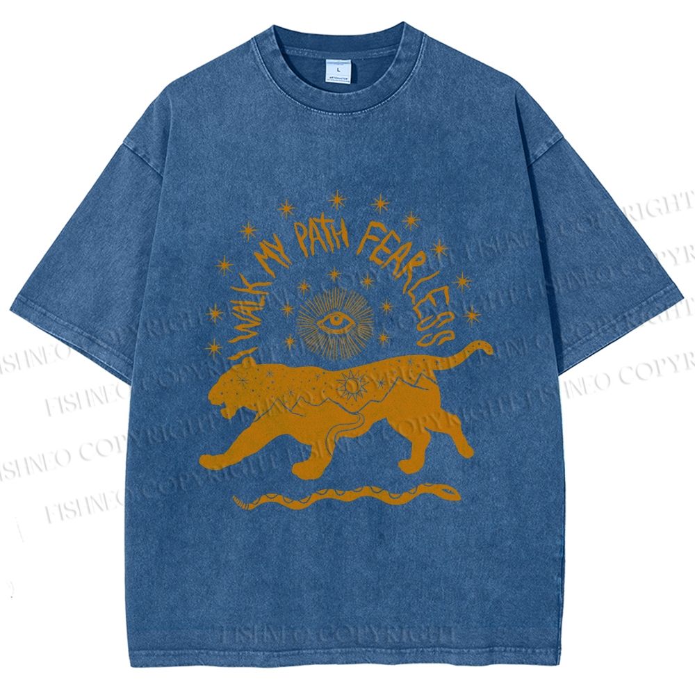 Unisex Panther Walk Path Fearless Printed Washed Tee