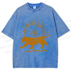 Unisex Panther Walk Path Fearless Printed Washed Tee