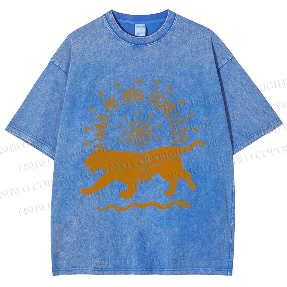 Unisex Panther Walk Path Fearless Printed Washed Tee