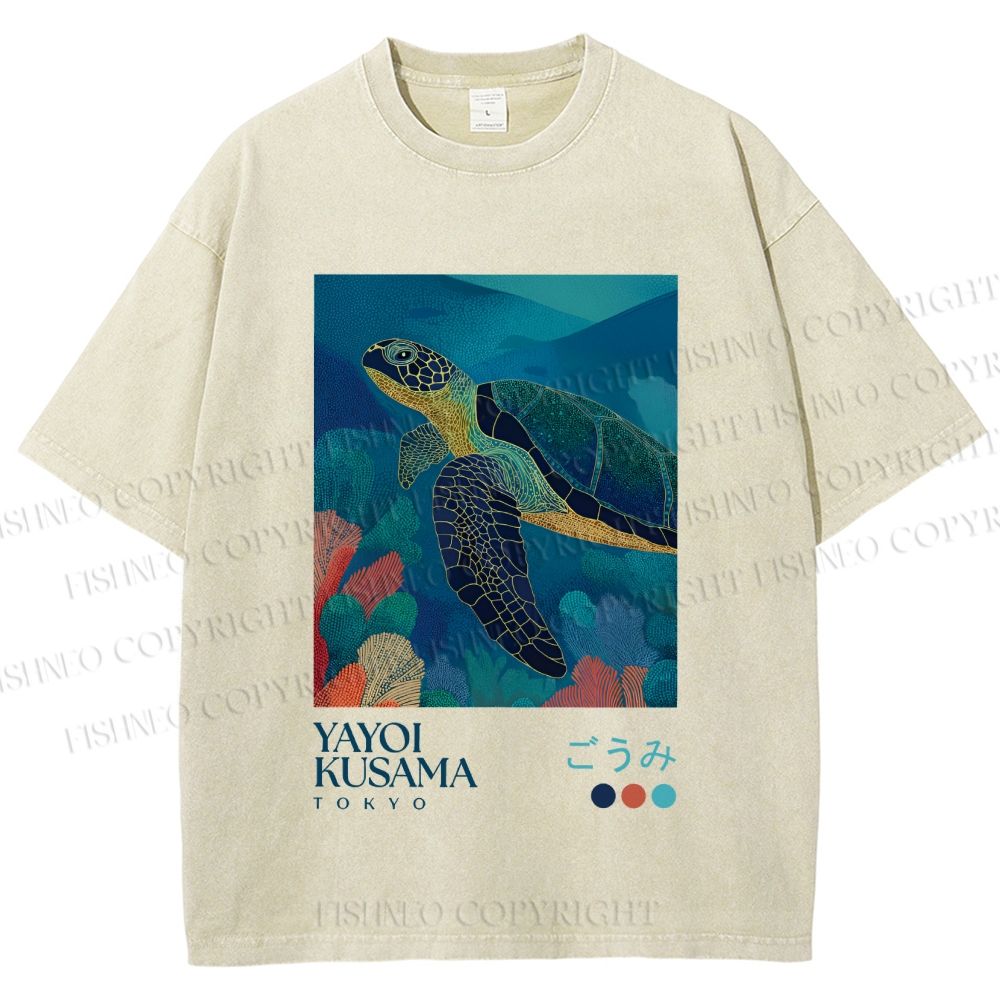 Unisex Yayoi Kusama Turtle Printed Washed Tee
