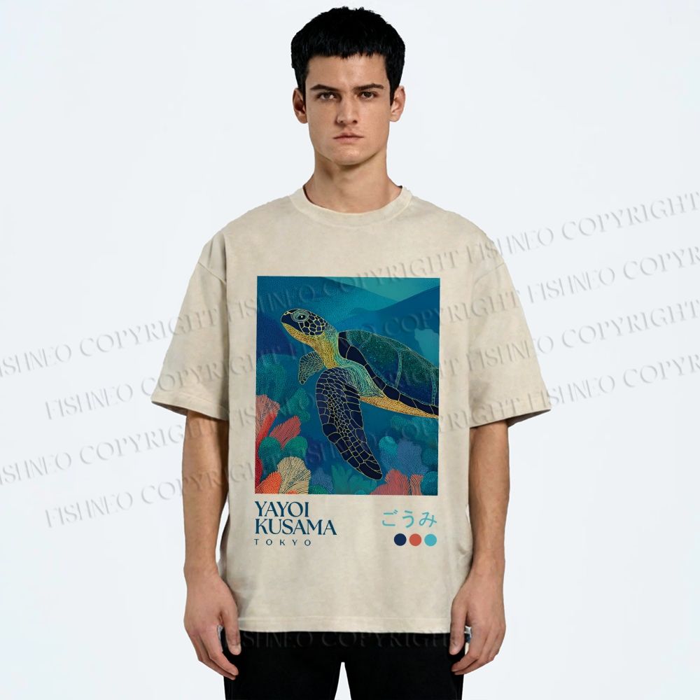 Unisex Yayoi Kusama Turtle Printed Washed Tee