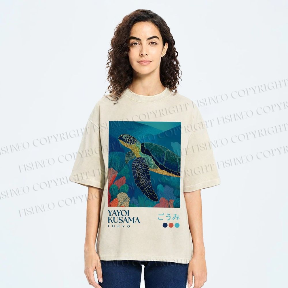 Unisex Yayoi Kusama Turtle Printed Washed Tee