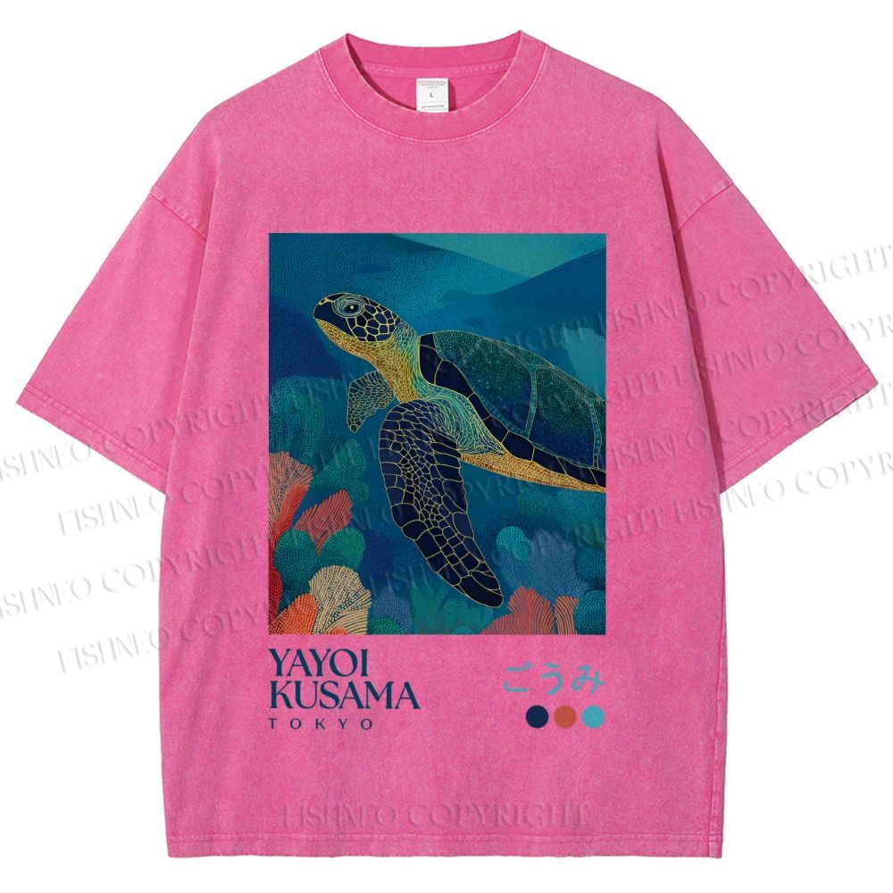 Unisex Yayoi Kusama Turtle Printed Washed Tee