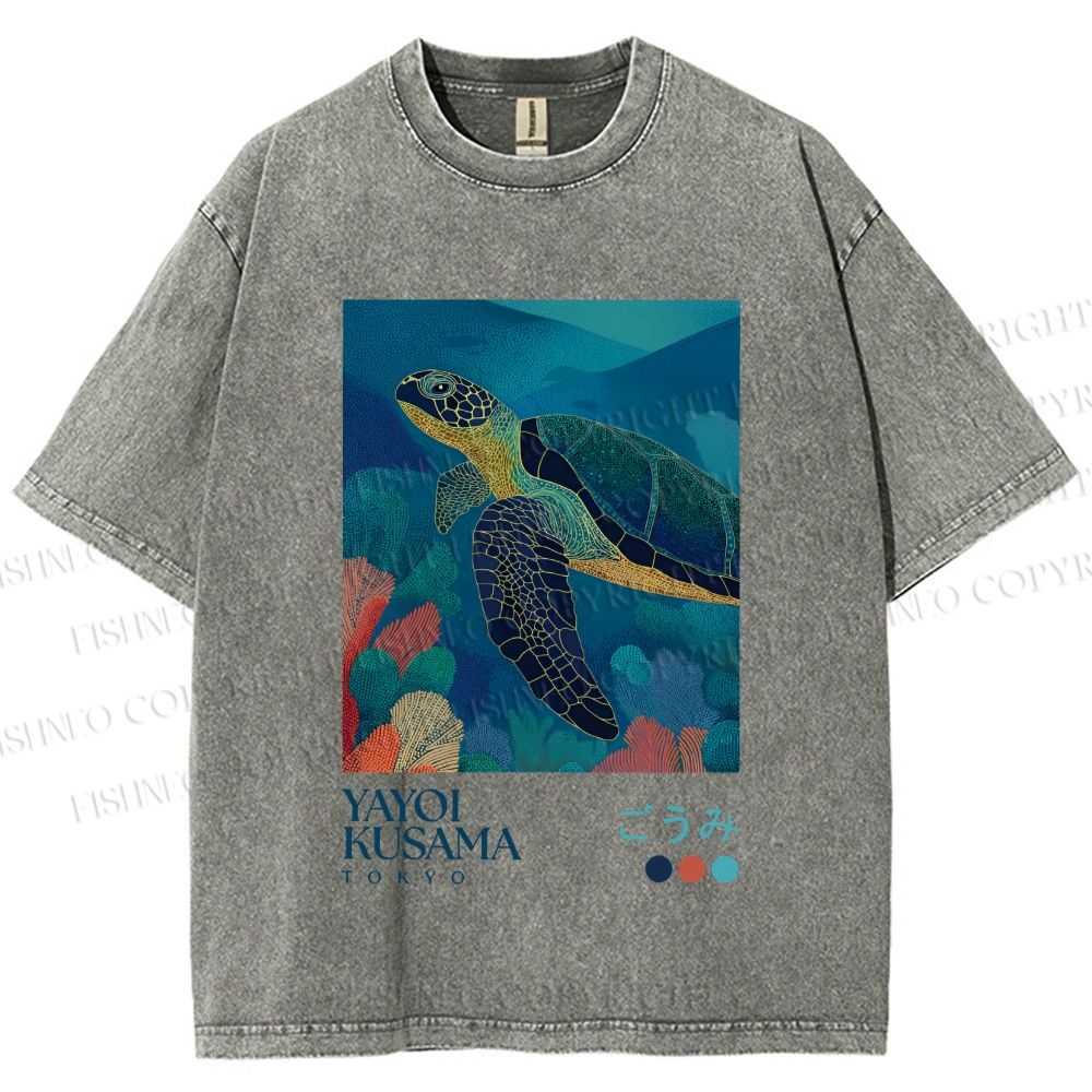 Unisex Yayoi Kusama Turtle Printed Washed Tee