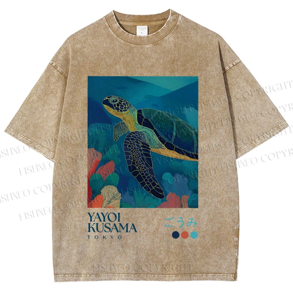 Unisex Yayoi Kusama Turtle Printed Washed Tee